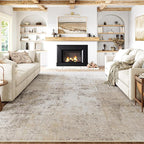 10x14 Area Rug Beige Grey Abstract Living Room Bedroom Washable Carpet Neutral by WondRg