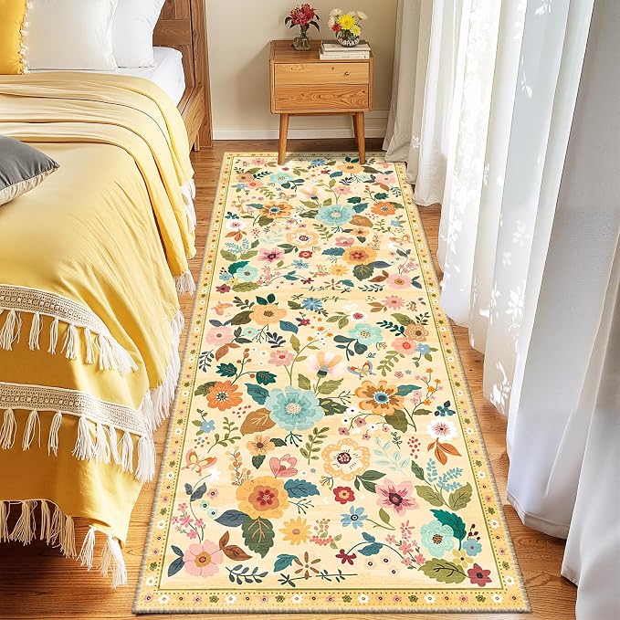 Floral 2x6 Area Rug Machine Washable Soft Print Boho Carpet Non Slip Doormat - Image 3