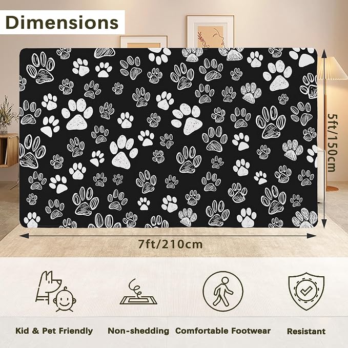 Cat Paws Black Area Rug for Living Room, Non-Slip Backing Low Pile Modern - Image 2