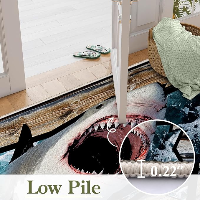 Sea Shark Kids Rugs, Fierce Shark 3D Printed Carpet - Image 6
