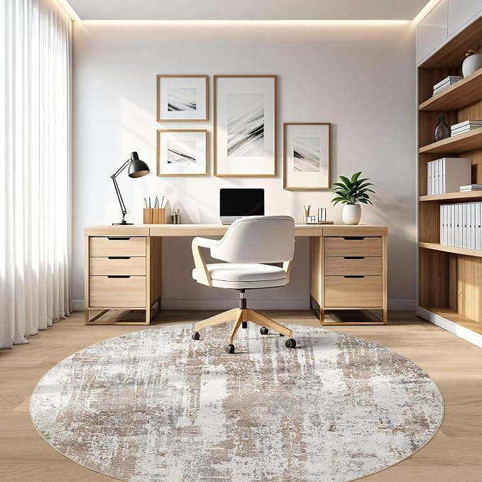 Round Rug Living Room Rugs: 4x4 Washable Circle Abstract Modern Soft Stain - Image 8