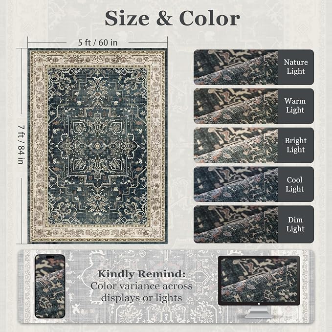 Distressed Vintage 5x7 Area Rugs - Image 2