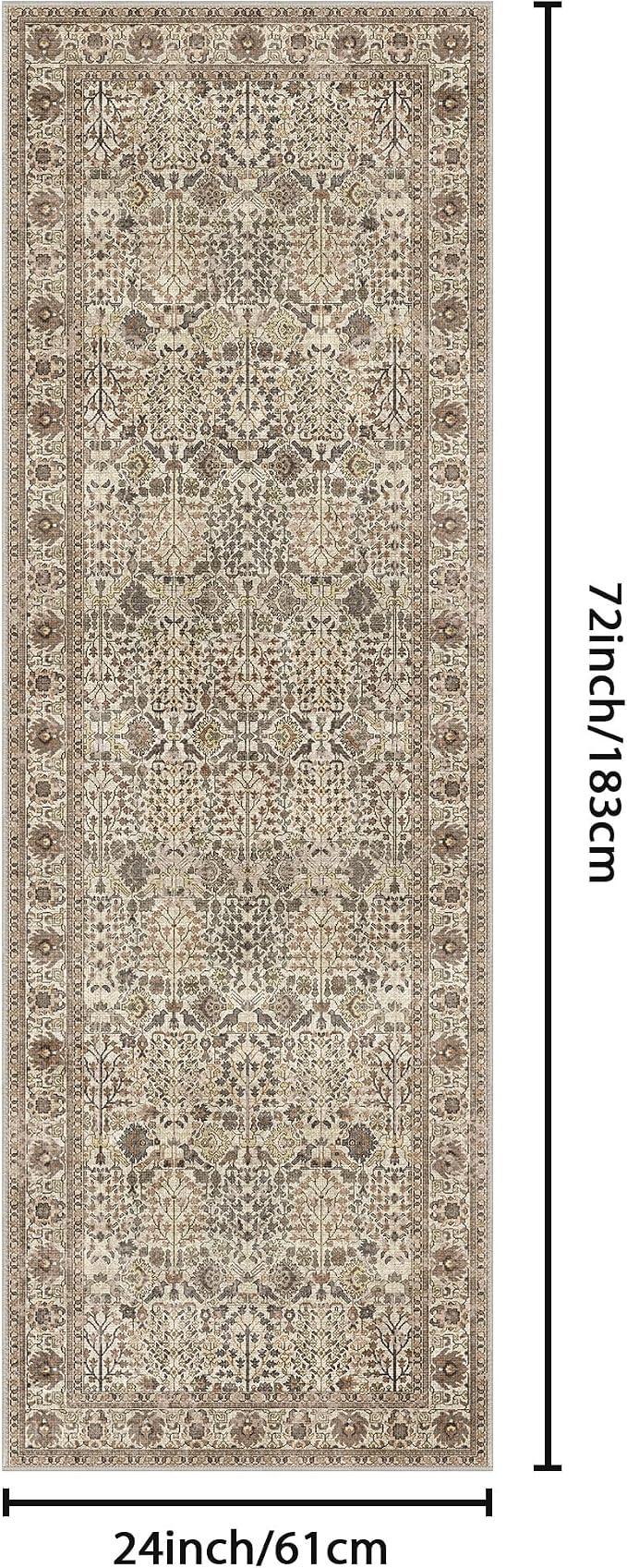 Bavni 2x6 Rug Runners for Hallways, Washable Runner Rug Non Slip, Vintage - Image 2