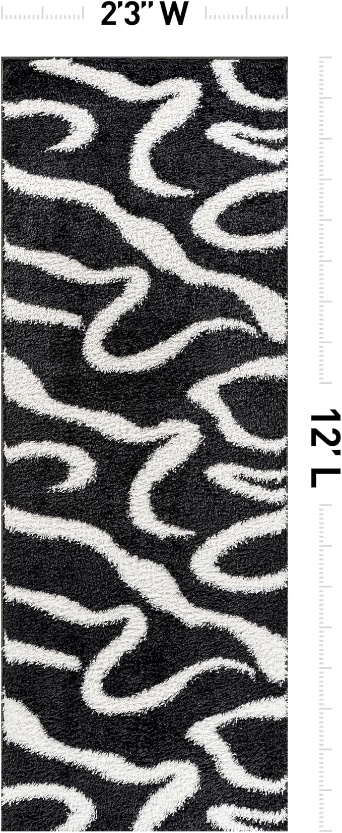 Rugshop Abstract Wavy Shag Runner Rug Anthracite Dark Gray 2' 3" x 12' Great - Image 2