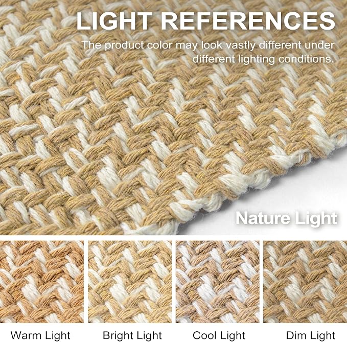 Collive Boho Living Room Rugs 5X8 ft, Washable Area Rug Woven Cotton Modern - Image 5