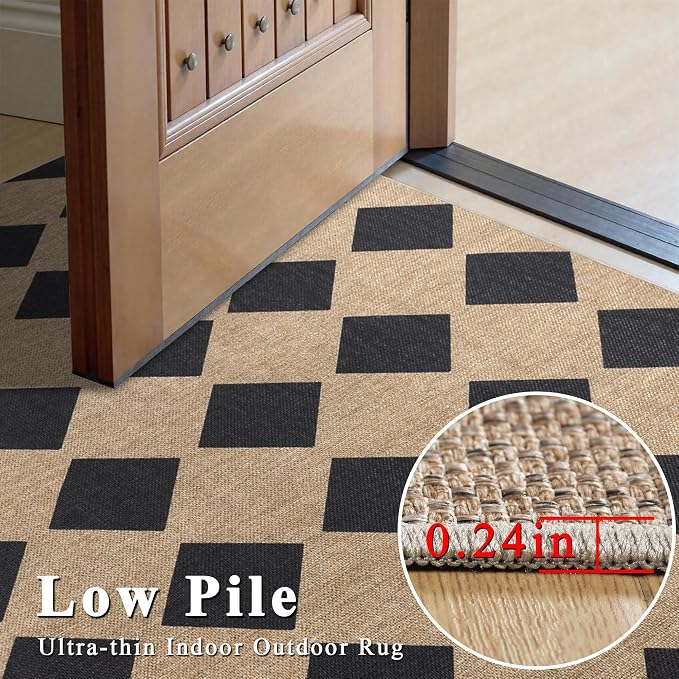 Checkered Easy Jute Rug 8x10 Outdoor Rug Large Washable Area Rugs - Image 4
