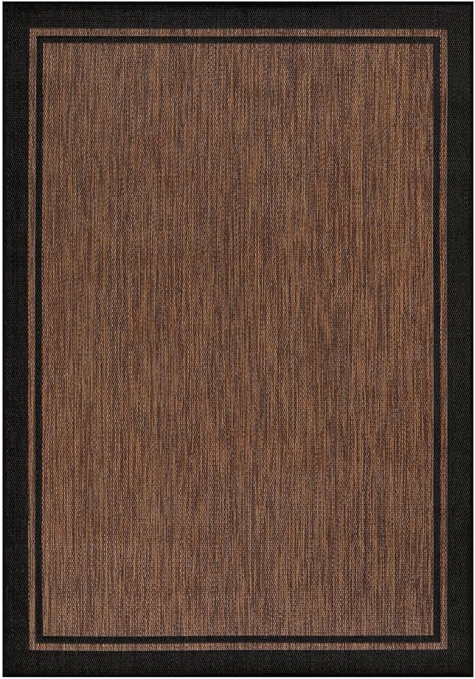 CAMILSON Indoor Outdoor Rug, 5x7 Bordered Nut Brown Black Modern Area Rugs - Image 2