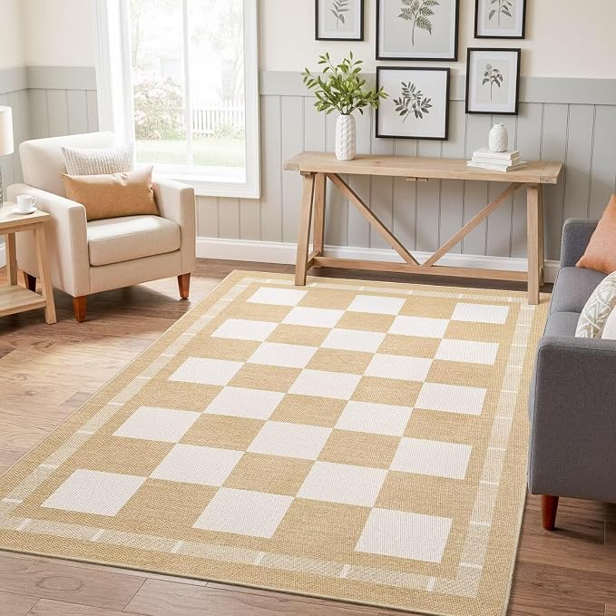 Vasofe 3x5 Plaid Rug, Jute Rugs, Washable Outdoor Indoor Checkered Carpets by VasofeSoftFluffyRugs