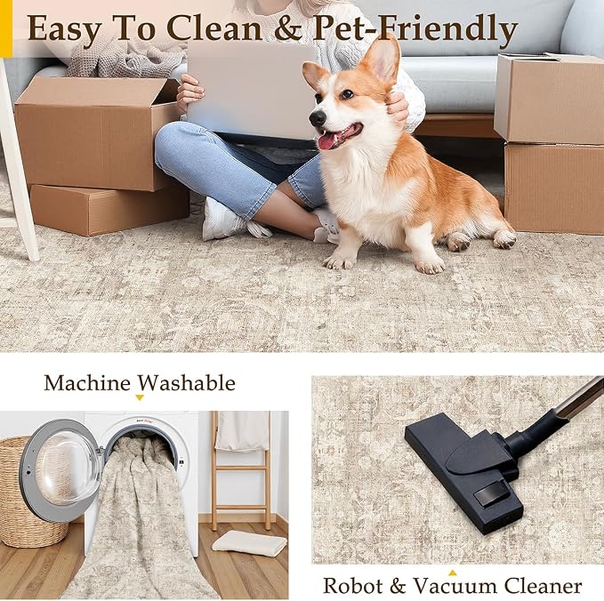 2x3 Beige Washable Area Rug for Entryway Neutral Soft Non Slip Small Carpet Low - Image 4
