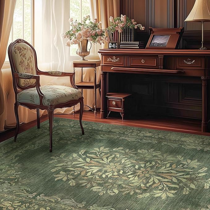 jinchan Green Floral 5x7 Area Rugs - Image 3