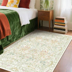 Boho Sage Green Bedside 3x5 Washable Rug by Lunasun