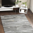Cowhide Leather Rug for Living Room 9.9x14 Natural Leather Rug Silver Modern - Image 3