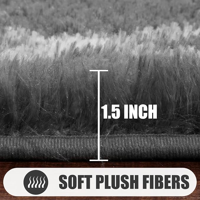 ONASAR 5x7 Area Rugs for Living Room Bedroom, Washable Fluffy Grey and White - Image 2