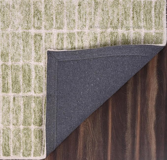 Hand-Tufted 100% Wool Area Rug – Unique Modern Geometric Grid Pattern, Soft - Image 4