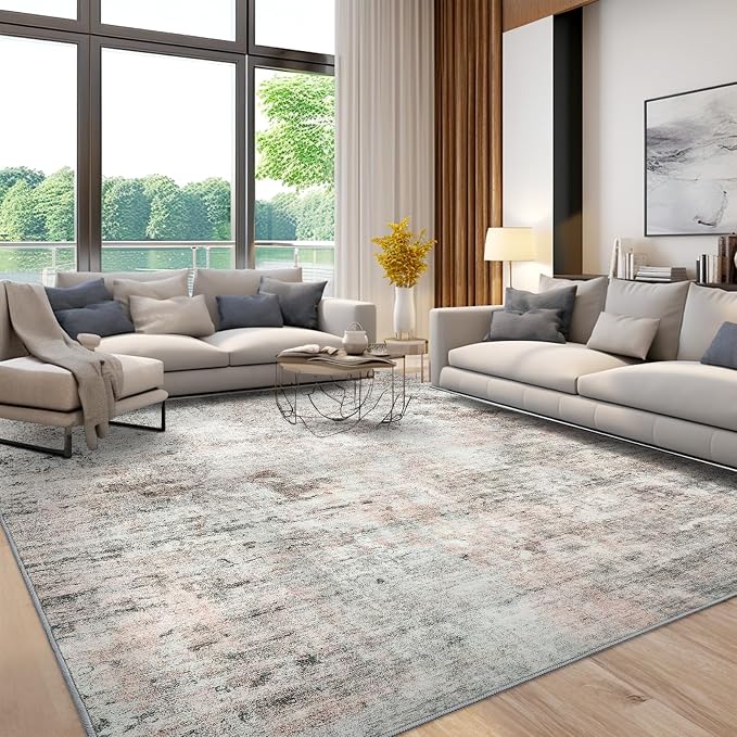 6x9 Abstract Area Rugs for Living Room 6 x 9 Washable Grey Pink Non Slip Low - Image 9