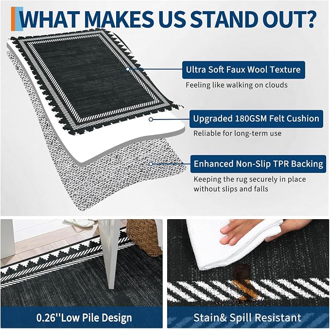 Modern Low Pile Non Slip 5x7 Machine Washable Living Room Area Rug Foldable - Image 6