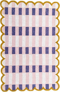 Hand-Tufted Wool Rug with Scalloped Edges, Light Blue Plaid Pattern, Cozy Soft by Unknown