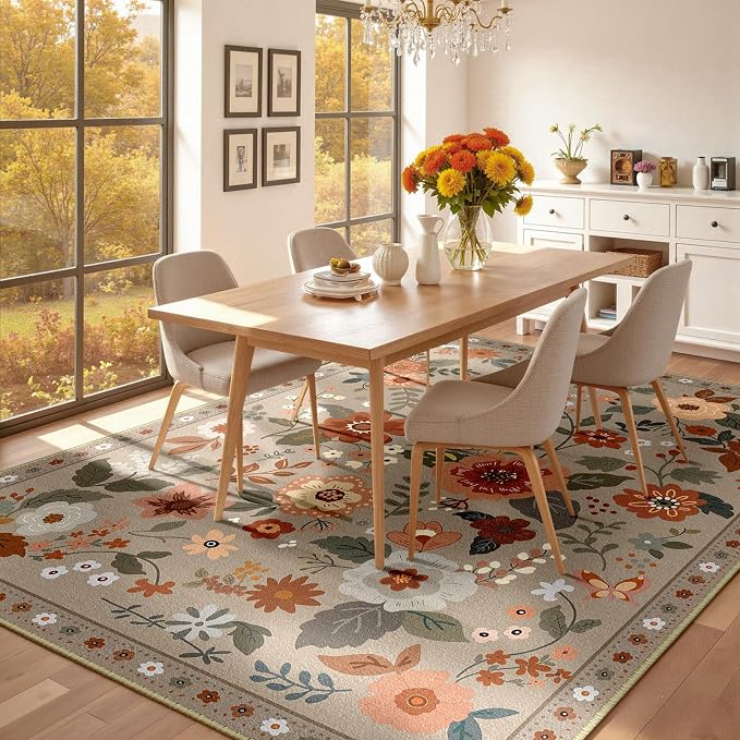 Floral 8x10 Area Rug Machine Washable Soft Print Boho Carpet Non Slip Doormat - Image 6