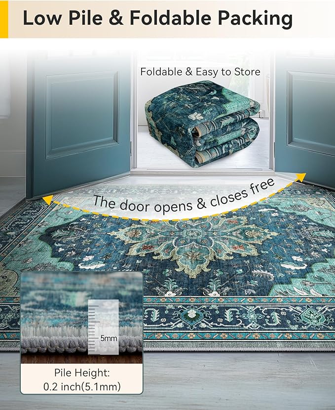 Area Rugs 3'x12' Washable Non-Slip, Floral Vintage Distress Print Pattern - Image 4