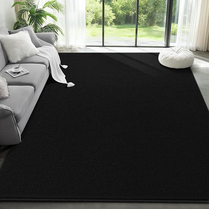 Large Modern Area Rugs for Living Room Bedroom, 6x9 Feet Black Ultra Soft Solid - Image 2