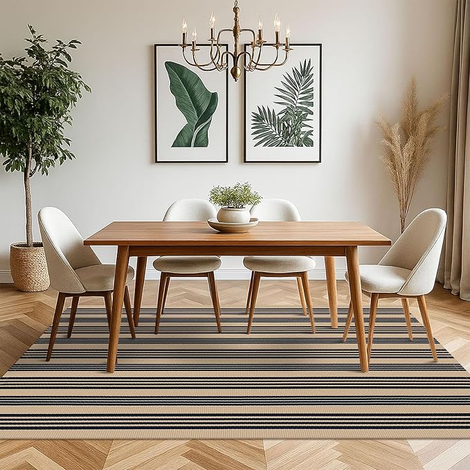 KOZYFLY Striped Outdoor Rug 5x7 Ft Area Rug Brown and Black Washable Indoor - Image 3