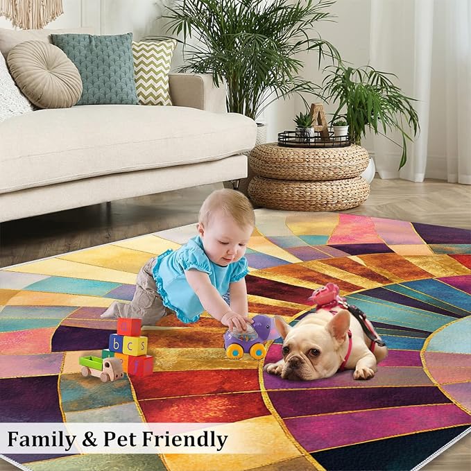 Chromatic Geometric Area Rugs 5x7ft, Abstraction Deco Rugs - Image 4