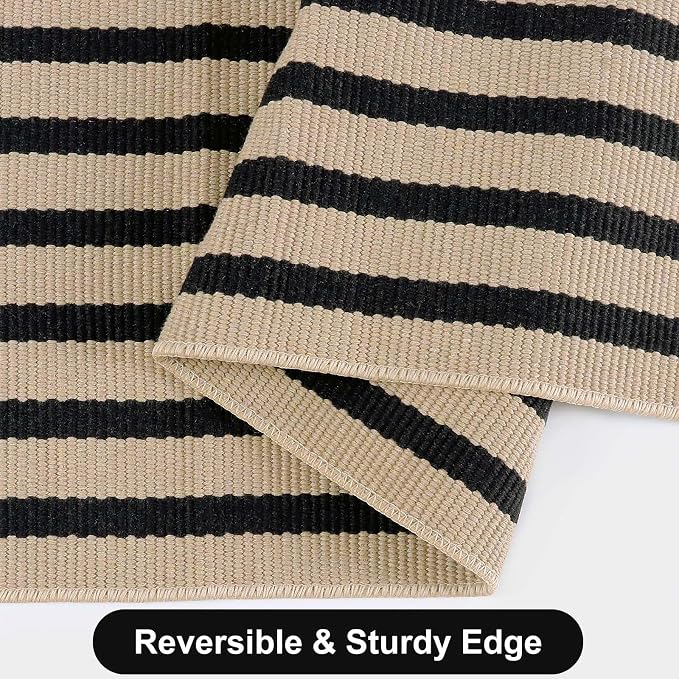 Outdoor Rug Front Door Mat 2'x4.3', Cotton Indoor Doormat Washable Black and - Image 5
