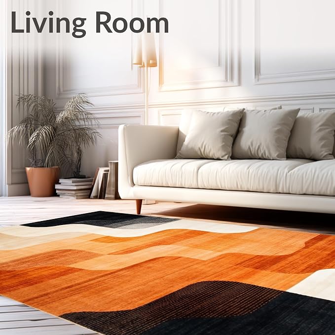 Flatwoven High Traffic Area Rug 5x7, Copper Black Burnt Orange Abstract Indoor - Image 2