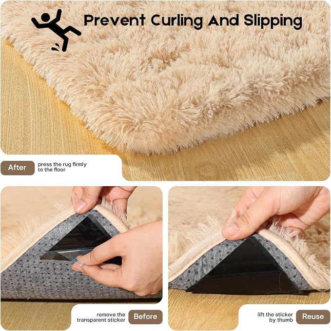 4x6 Light Tan Rugs for Bedroom Living Room, Fluffy Small Area Rug Soft Shag - Image 2