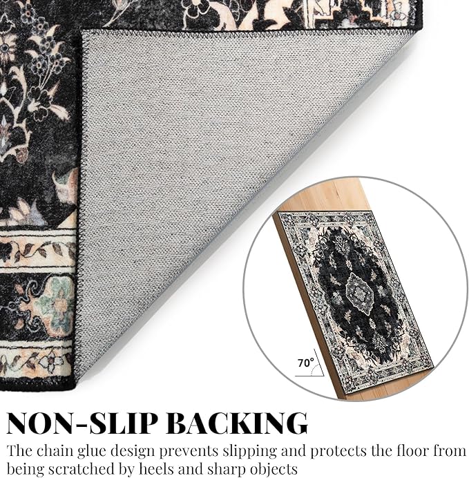 MUJOO Area Rugs 5'x7'Black, Boho Rug - Image 4