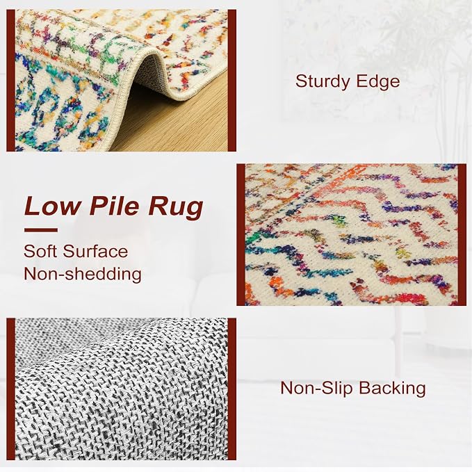 Moroccan Living Room Rugs, 5x7 Soft Bohemian Distressed Non-Slip Large Rug - Image 3