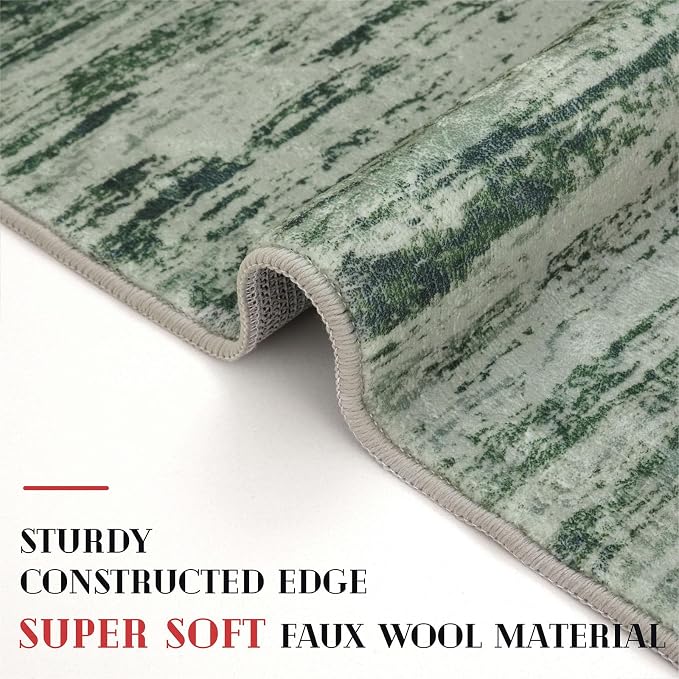 Modern Abstract Hallway Runner Rug, Forest Green Washable Kitchen Runner - Image 4