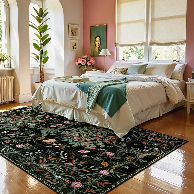 Morebes Boho Flower Rug for Living Room Non Slip, Washable Area Rugs 5x7 - Image 8