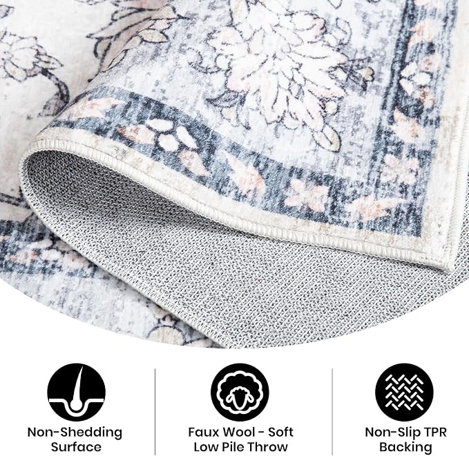Area Rug for Living Room, 6x9 Machine Washable Non Slip Large Faux Wool Throw - Image 4