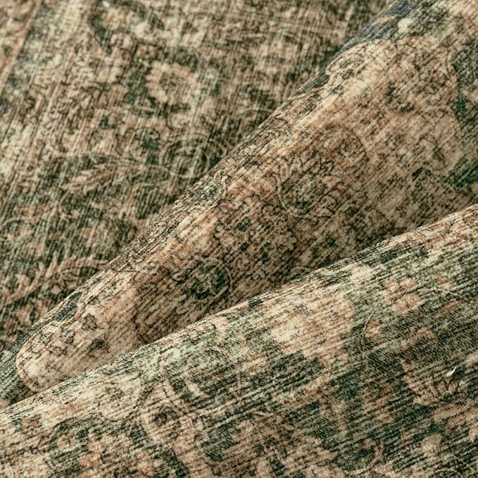 3x5 Washable Vintage Area Rug Green Brown Entryway Office Carpet Non-Slip Soft - Image 9