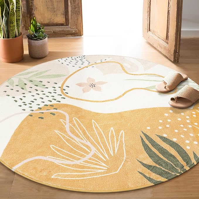 Lahome Boho Washable Round Rugs - 5ft Round Rug Non-Slip Soft Round Rugs by Lahome