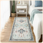 Istana Hallway Runner Rug 2x8 – White Cream/Blue Entryway Rug -Silk's Soft by Istana
