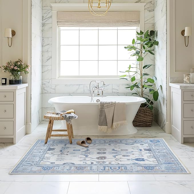 Fame Living Cream Blue Oushak Rug, Large Area Rugs - Image 9