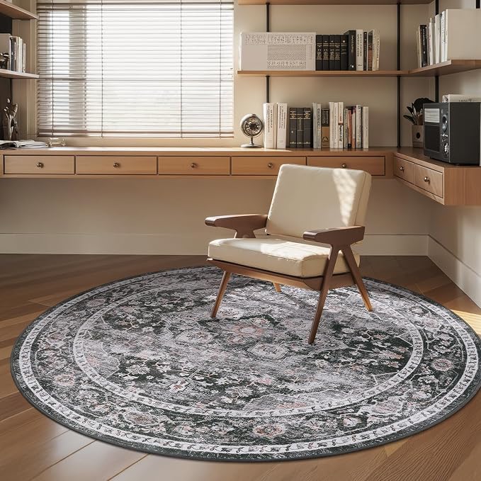AMOAMI-6FT Round Rug-Rugs for Living Room-Vintage Soft Black Rugs for - Image 5