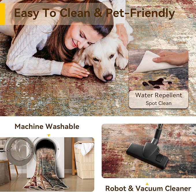 Washable Area Rugs 2'x10' Non-Slip Modern Abstract Soft - Image 8