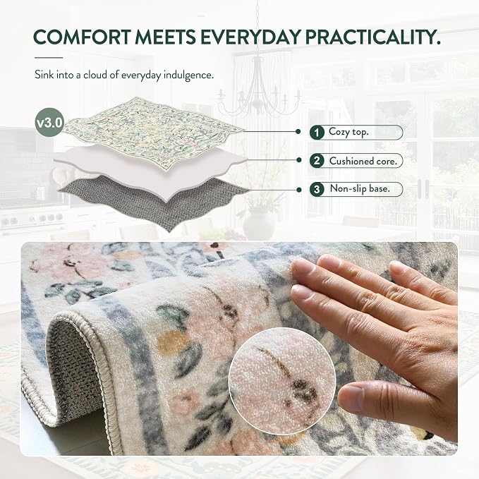 Lahome Boho Washable Girls Bedroom 9x12 Rugs, Soft Non-Slip Thin Carpet - Image 3
