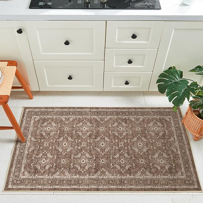 WITSHOCK Washable 2x4 Entryway Area Rug, Soft Non-Slip Rugs Vintage Flower - Image 6