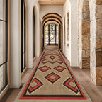 Brown Base Red Black Diamond Runner Rug, 4x10ft Zigzag Pattern Hallway Runner - Image 4
