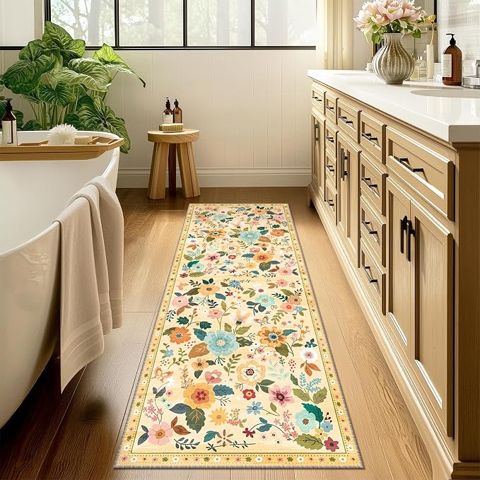 Floral 2x6 Area Rug Machine Washable Soft Print Boho Carpet Non Slip Doormat - Image 8