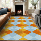 Washable 5x5 Diamond Rug Living Room, Geometric Orange and Blue Plaid Design - Image 2