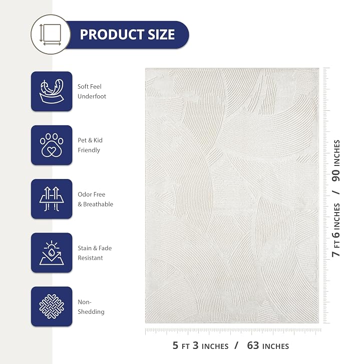 Abani Zen 5' x 8' Cream Rug – Neutral Brush Stroke Sandbrush Design, Soft Area - Image 2