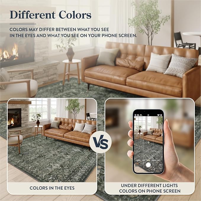 Lahome Boho Green Area Rugs 9x12 Living Room, Washable Large Rugs - Image 4