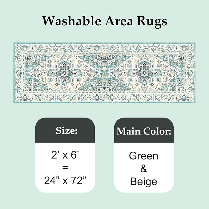 VK VK·LIVING Machine Washable Rug 2'x6' Vintage Design Washable Runner Area Rugs - Image 5