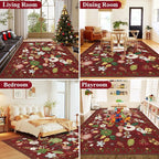 U'Artlines Red Christmas Area Rug 8x10, Floral Large Rugs - Image 6