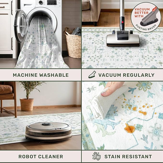 Blue and Green Washable Rugs 3x4 - Image 4